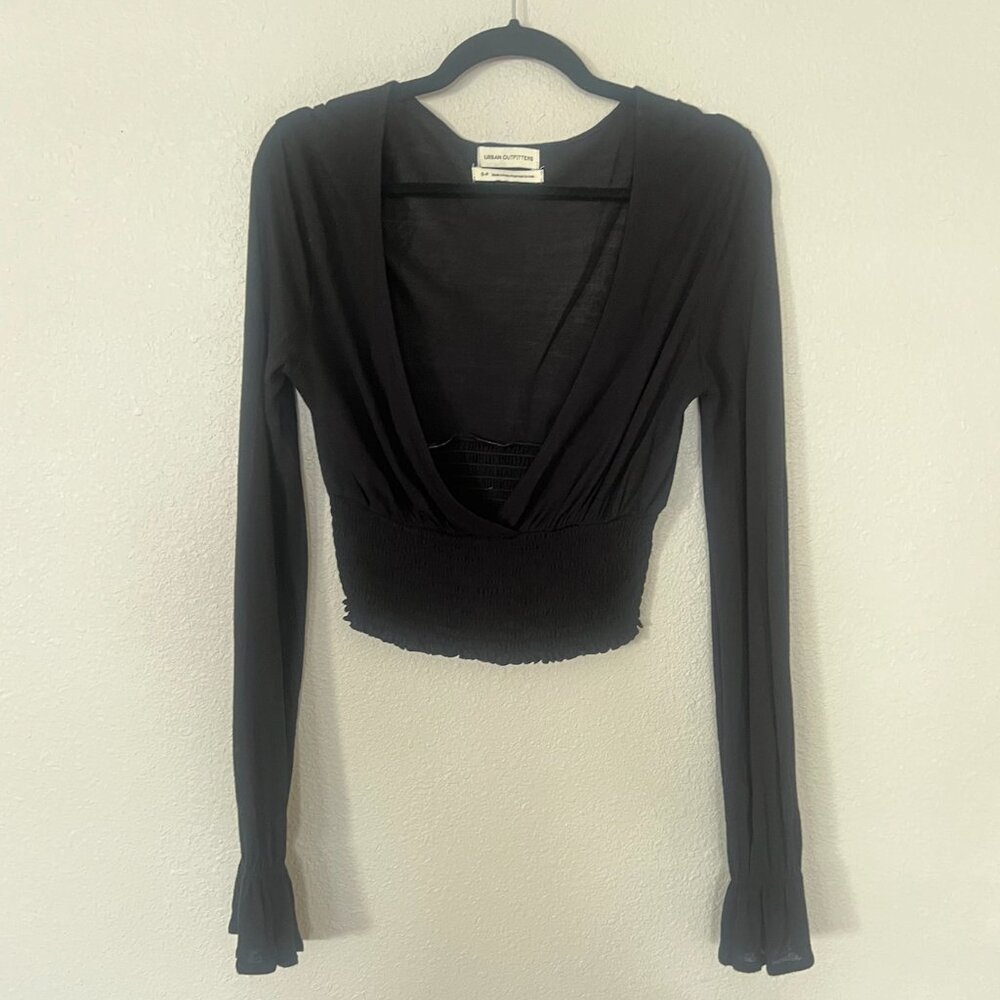 Urban Outfitters UO Taran Smocked Surplice Cropped Top